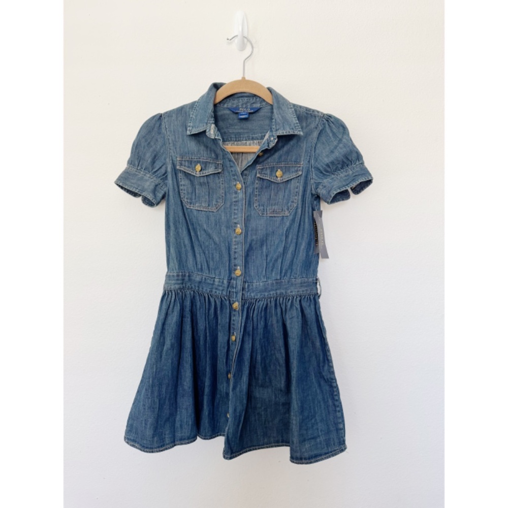 NWT POLO Ralph Lauren Kids Girls Denim Jean Cotton Shirt Dress Blue 10